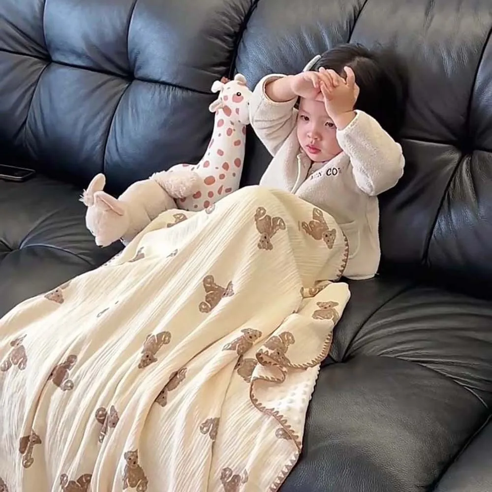 

Бытовое дышащее детское одеяло с изображением медведя, мягкое одеяло с принтом медведя для младенцев, утолщенный спальный коврик с коалой, общежитие