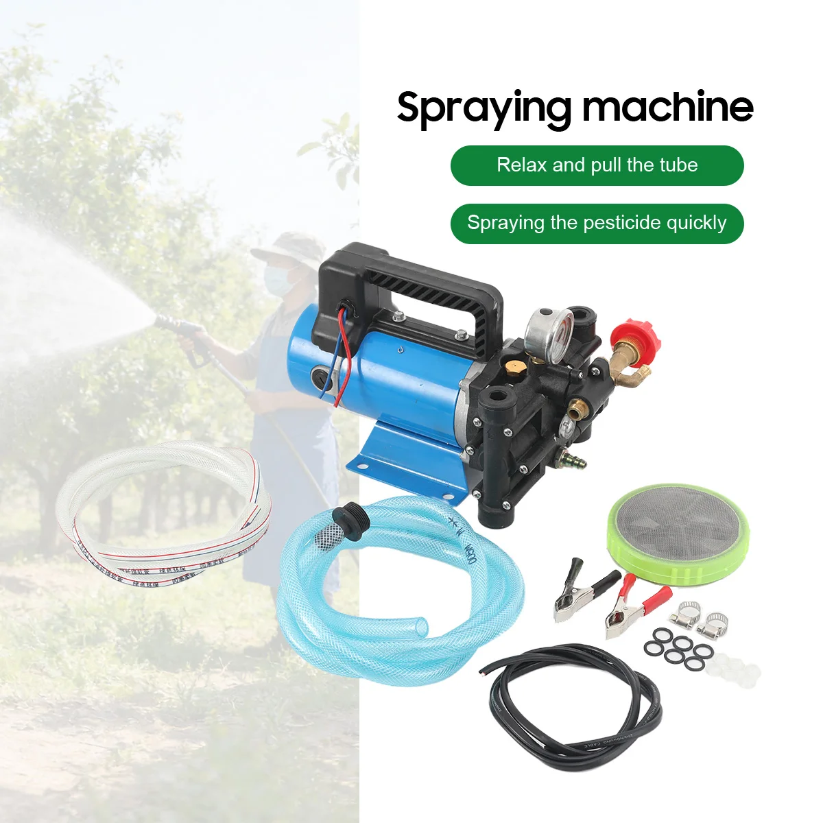 Landwirtschaftliche elektrische Hochdruckpumpe, 24 V, 16 l/min, Doppelzylinder-Kolbenpumpe, Sprühen, Bewässerung, Autowaschanlage, Pestizidsprüher – Detail 8