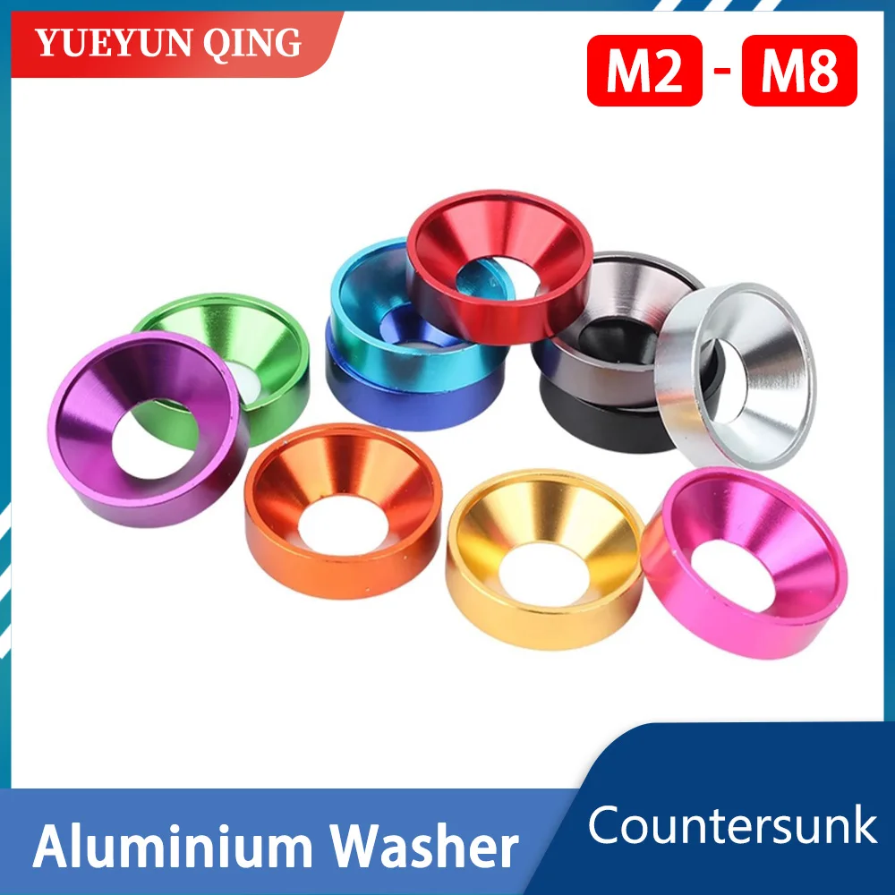 10Pcs M2 M2.5 M3 M4 M5 M6 M8 Aluminum Washers Aluminium Colorful Anodized Countersunk Bolt Spacers Gasket Red/Blue/Black/Purple