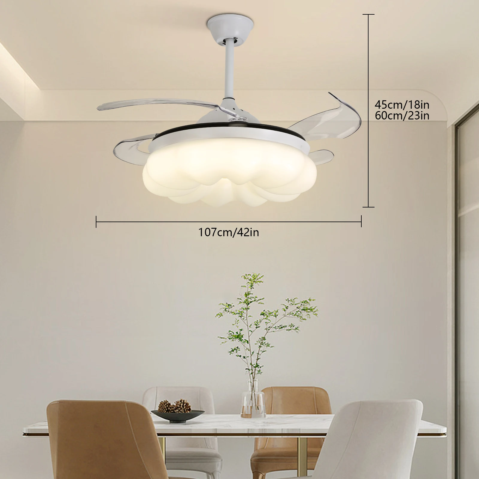 Ceiling Fan with Lights&Remote Control 42 Inch Modern Fandelier Ceiling Fan Retractable Ceiling Fan with Light