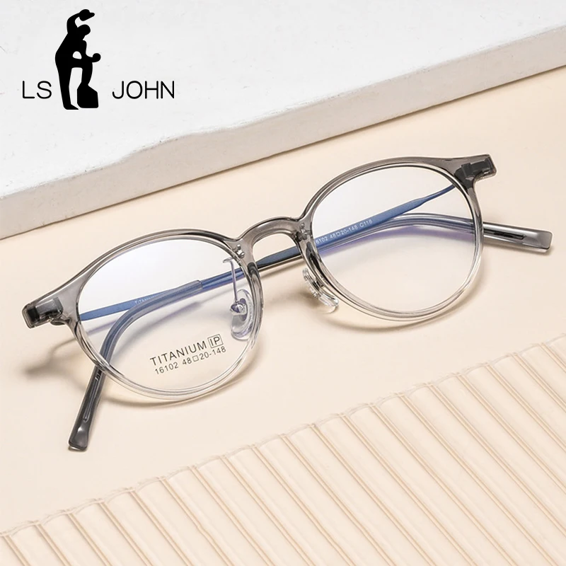 

LS JOHN Korean Titanium TR90 Glasses Frames Women Brand Ultralight Vintage Round Optical Prescription Eyeglasses Frame Men 16102