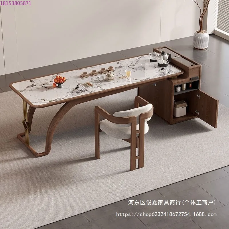 

Modern simple Italian solid wood large board tea table and chair combination light luxury island tea table home living room