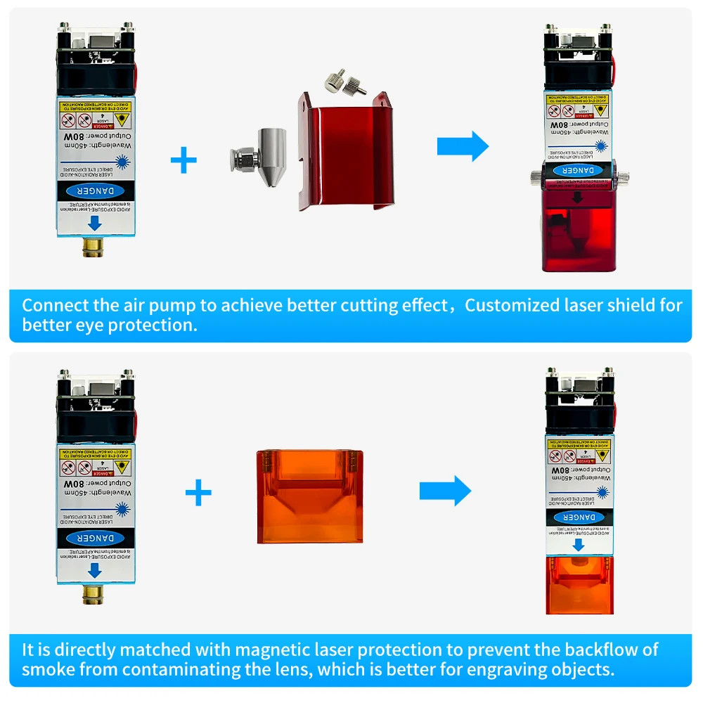80W Laser Module with Air Assist 40W 80W Laser Engraving Head 450nm Blue Laser Head for CNC Wood Acrylic Laser Cutting Machine