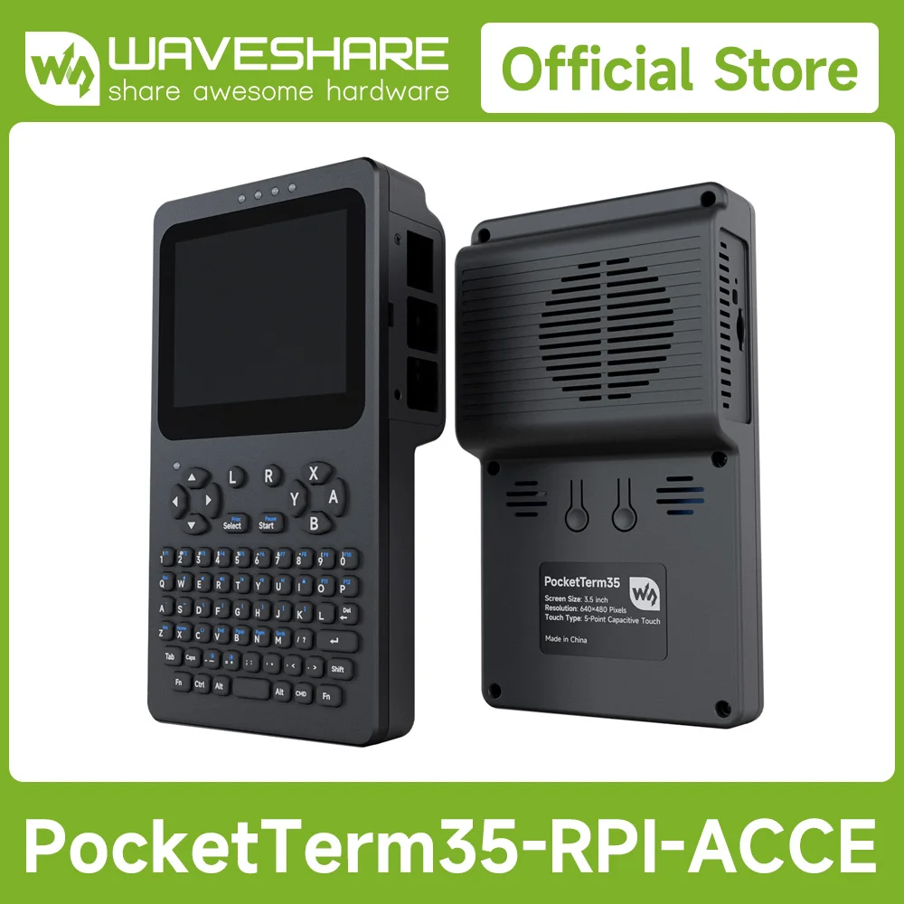 Waveshare Palm Linux Terminal 3.5-inch 640 × 480 HD Full Fit Touch Screen Supports Raspberry Pi 4B/5(NOT Include)
