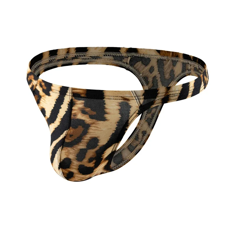 Tanga Sexy para hombre, ropa interior con patrón de leopardo, cintura baja, suave, parte trasera en T, lencería, suspensorio