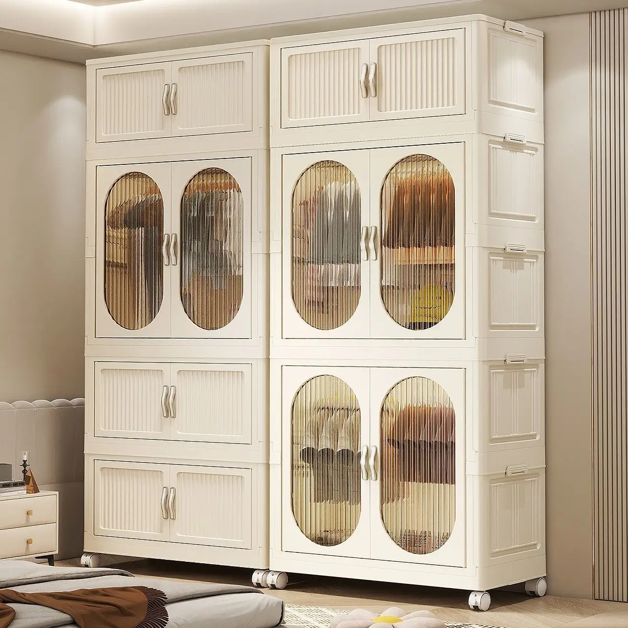 Thickened Home Use Storage Cabinet for Bedroom Baby Wardrobe with Wheels Multi-Layer Foldable Clothing and Toy Storage Cabinet