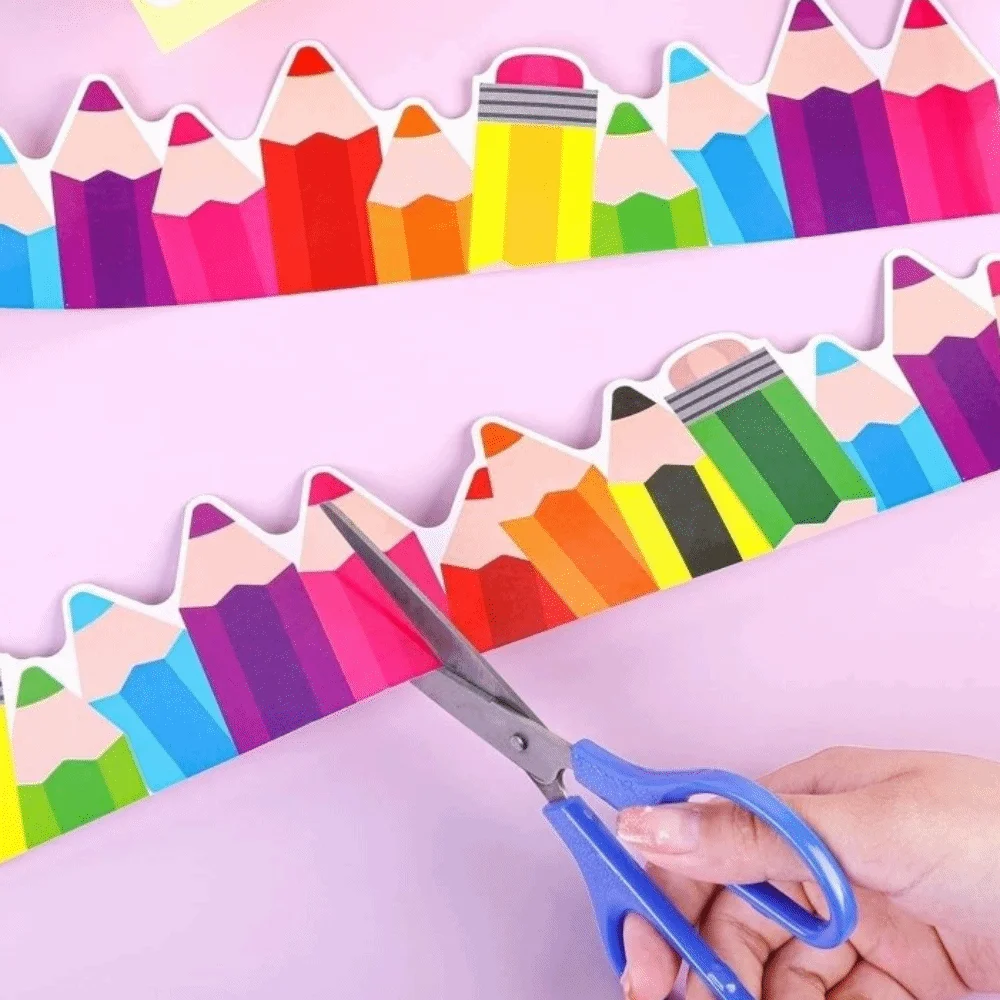 Copperplate Paper Pencil Shape Blackboard Stickers Colorful Die-Cut Trim Classroom Decorations Multi-length Self Adhesive