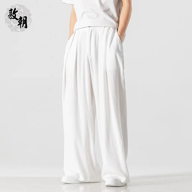 

Мужские повседневные льняные брюки с широкими штанинами, прямого кроя, свободные, для осеннего сезона, комфортные, дышащие, в стиле Ханьфу, свободные брюки
