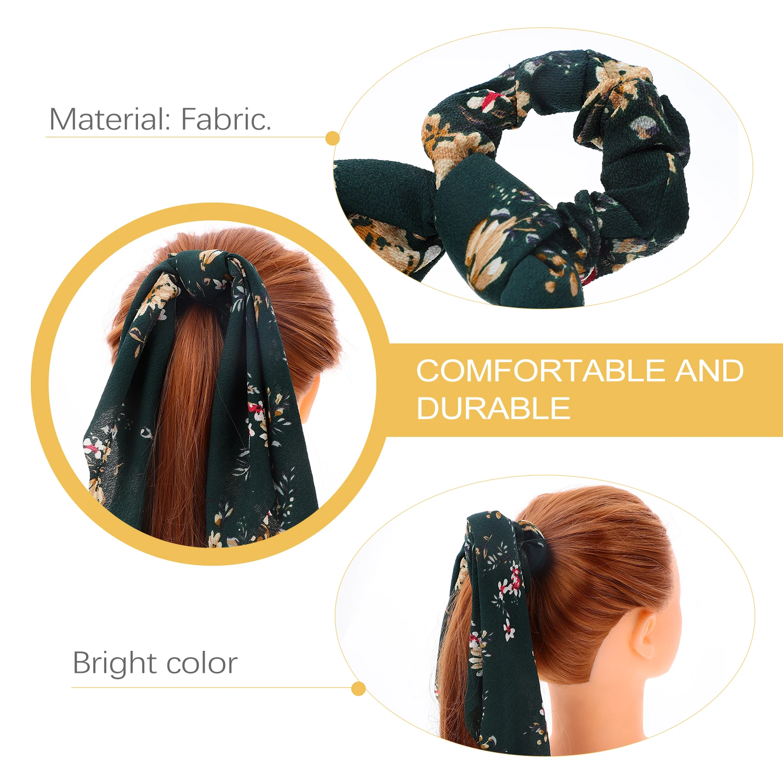 

4pcs Elastic Bands Printed Ring For Women Long Ties Cloth Ponytail Holders Lightweight Stylish Hair Accessories Ponytail