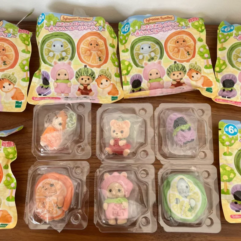 Sylvanian Families 과일 블라인드 가방, 별이 빛나는 하늘 고양이, 오렌지 푸들, 비밀 곰, 앉아있는 보물 확인 스타일, 무리 인형 