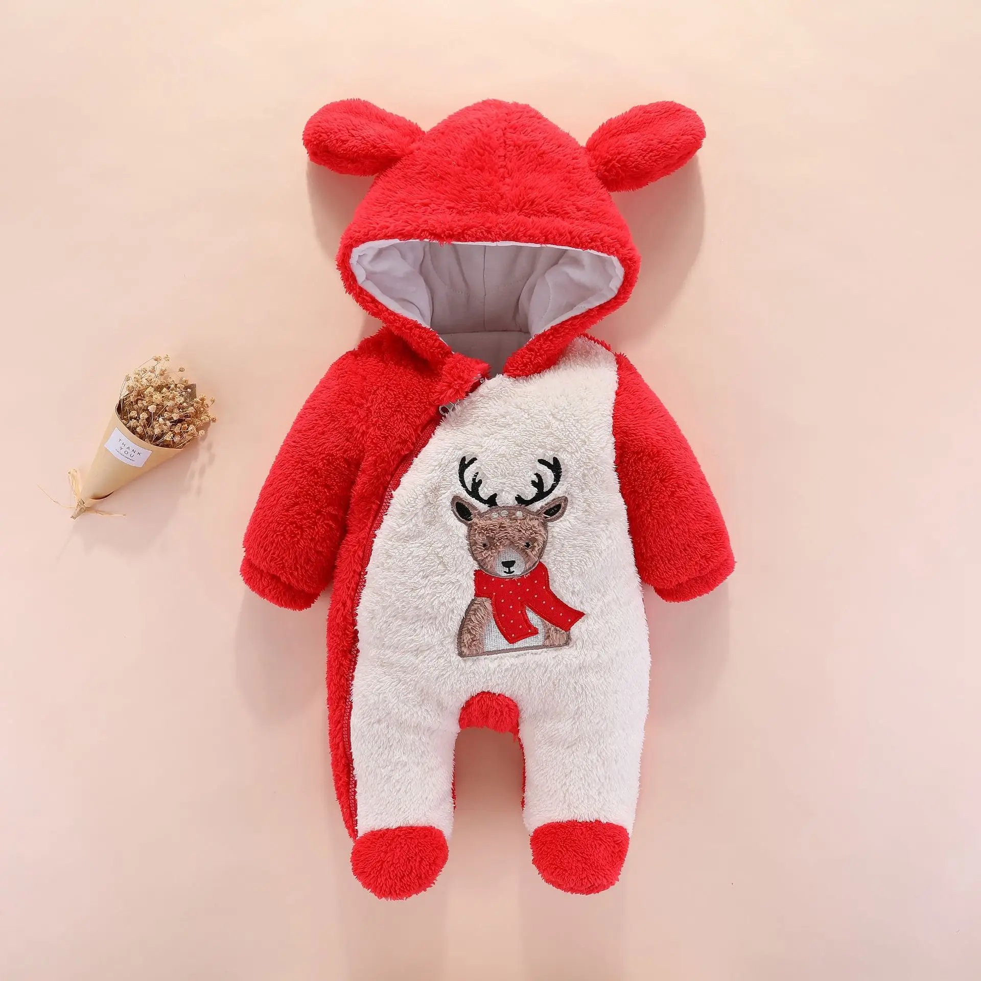 IYEAL الشتاء لينة الطفل السروال القصير الوليد بنين بنات عيد الميلاد الكرتون الصوف مع مقنعين وزرة الرضع