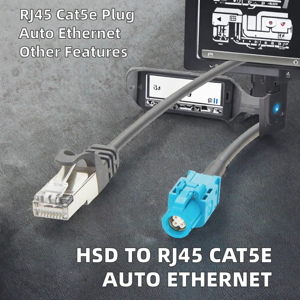 HSD RJ45 Cat5e 4p Waterproof Male/Female Copper Contact PVC Housing Automotive Ethernet Extension Cable LVDS Cameras Display