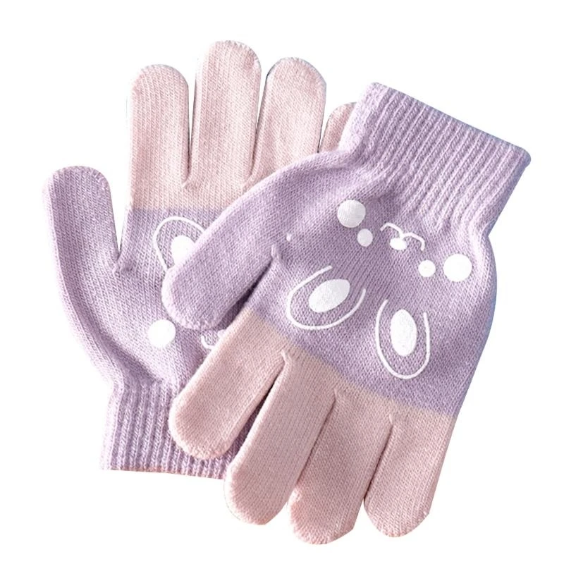 

652F Winter Warm Gloves for Children Boys Girls Cartoon Bear Pattern Glove Kids Outdoor Playing Winter Gloves