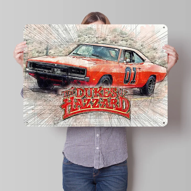 Sketchy Dukes of Hazzard 3D Texture Metal Poster Customized Wall Art Tin Sign Gift for Mancave Decor Room Decoration Gaming Home