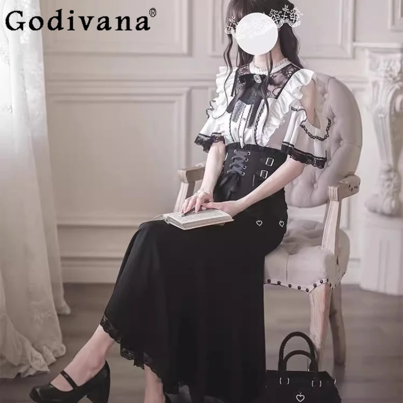 

Clear Series Japanese Outfits Women Gothic Style Mass Produced Shirt Elegant Mermaid Skirt Suits Girls Two Piece Lolita Set
