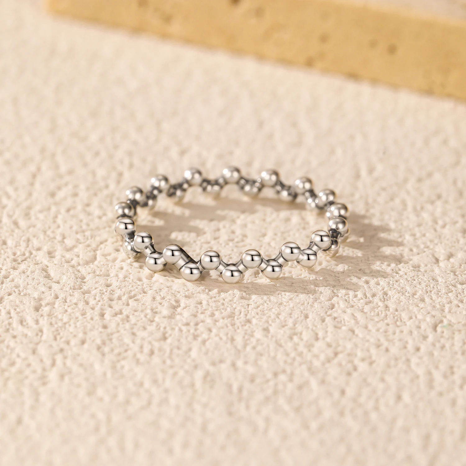 Women's 925 Sterling Silver Vintage Irregular Beads Stackable Ring