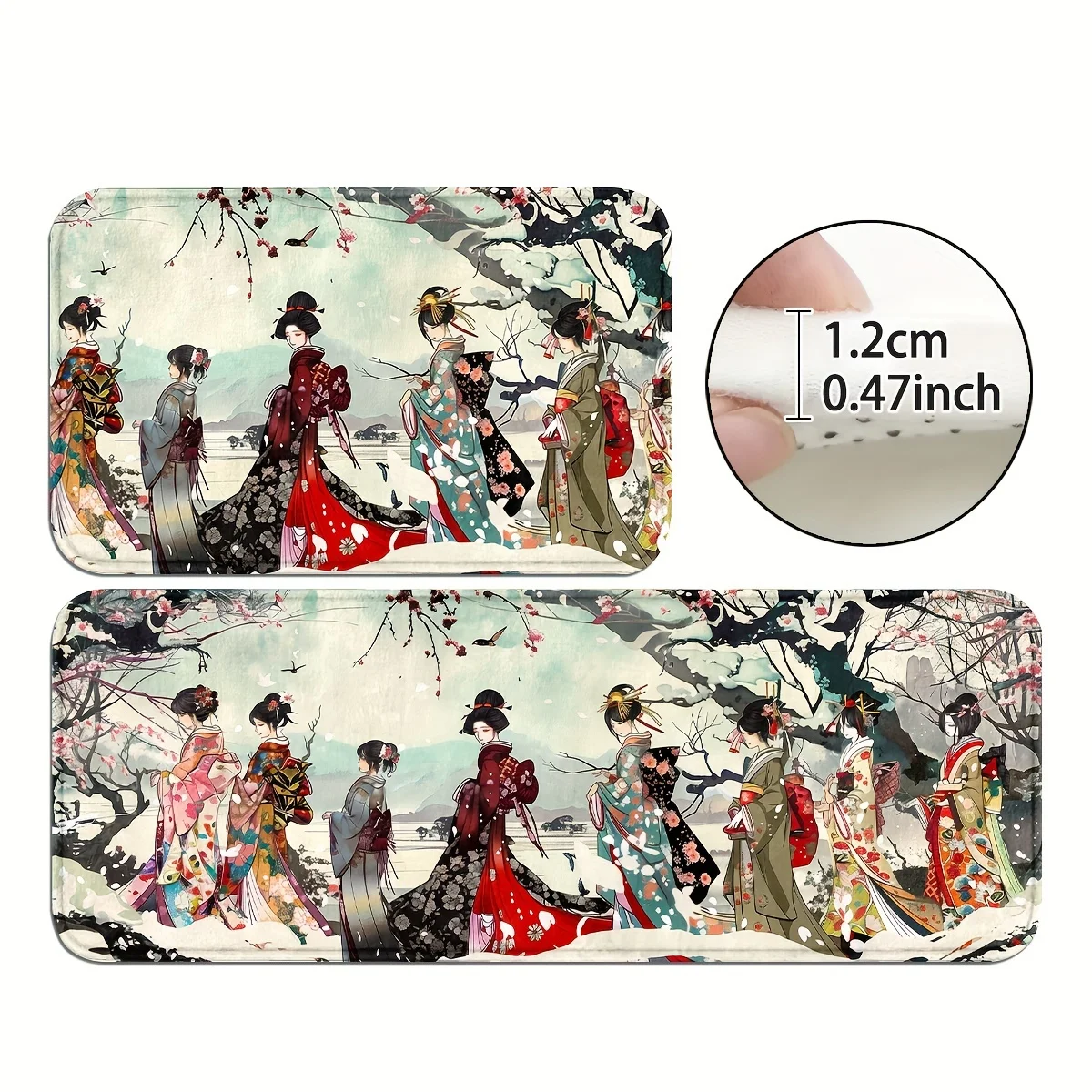 VIKAMA Ukiyo-e Kitchen Rug Entry Door Soft Mat, Bathroom  Non Skid Mat Doormat Rug For Bedroom Carpet For Living Room Home Decor