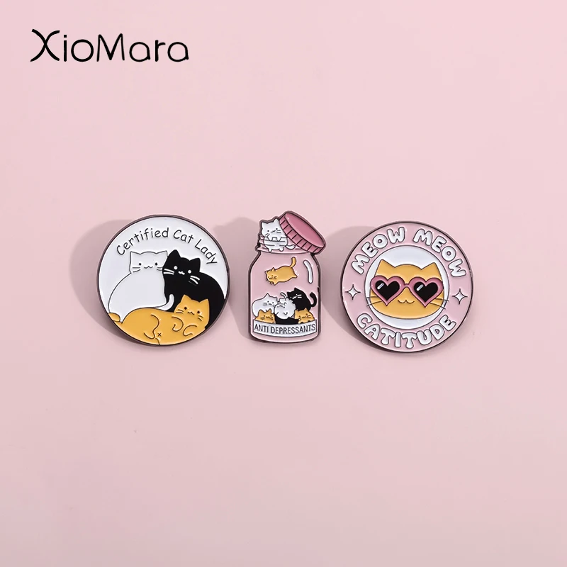 

Certified Cat Lady Enamel Pins Cats Anti Depression Brooches Lapel Badges Custom Mental Health Jewelry Gift For Pet Lovers