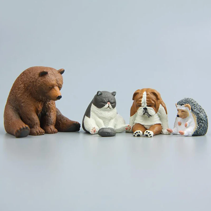 Cartoon Sitting Sleepy Animal Refrigerator Magnets Resin Cute Bear Dog Cat Hedgehog Doll Refrigerator Message Magnet Decorations