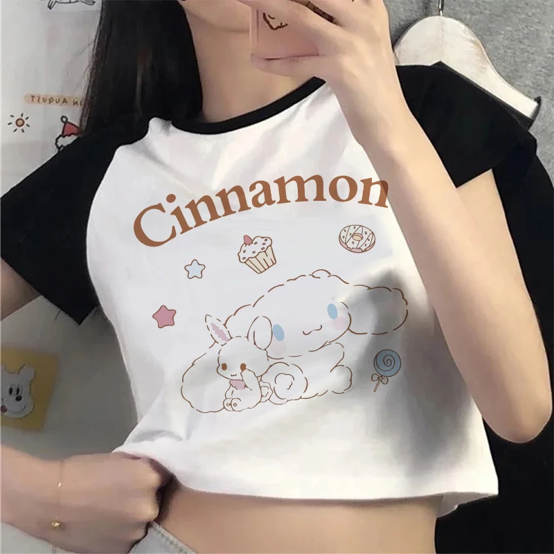 Cool Grunge Cinnamoroll T Shirt Crop Top Women T-shirt Sanrio Clothes Cropped Tshirt Tops Tee Women Clothing Girls Clothes