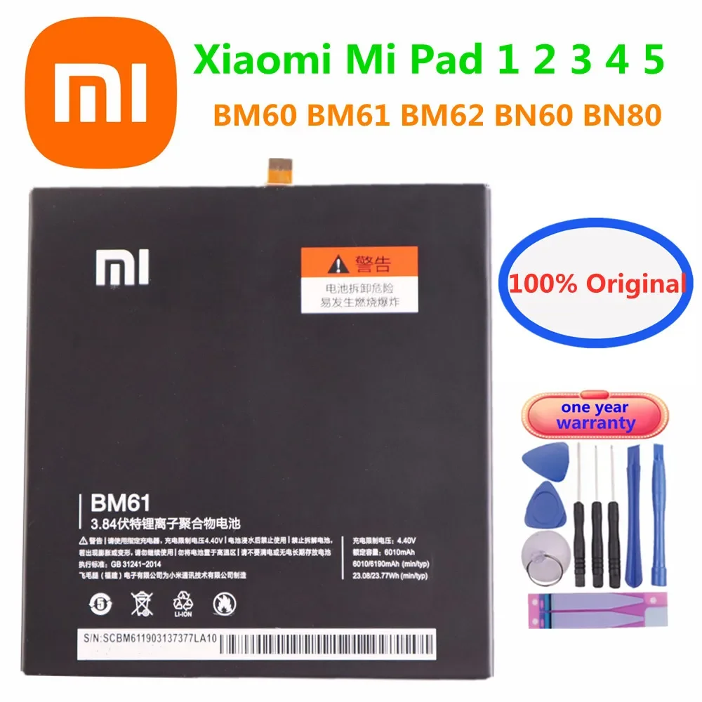 BN60 BN80 100% Orginal Tablet Battery BM60 BM61 BM62 For Xiaomi Pad 5 4 3 2 1 Pad1 Pad2 Pad3 Pad4 Pad5 Mipad 1 2 3 4 5 Battery