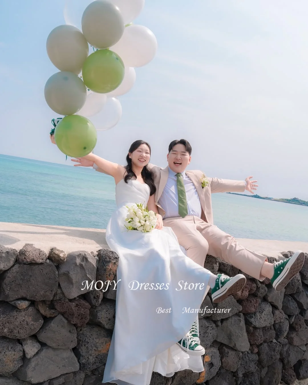 Mojy elegante correa de espagueti A-line Lvory vestidos de novia tul Corea sesión de fotos vestidos de novia hasta el suelo personalizado Dende 2025inize