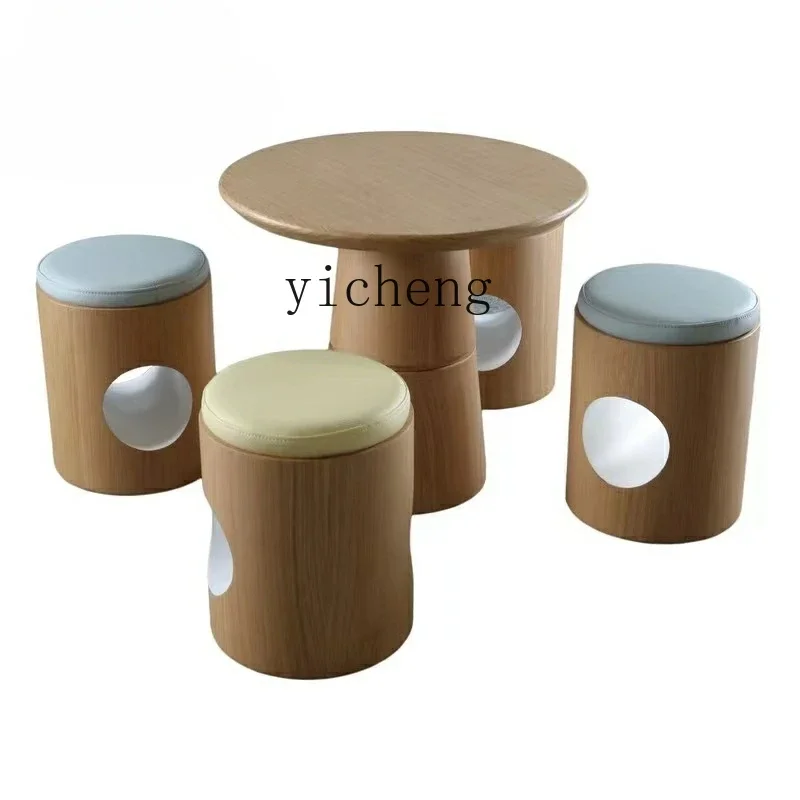 

Tqh Children's round Table Handmade Table Sales Office Shelf Entertainment Area Parent-Child Toy Table Furniture