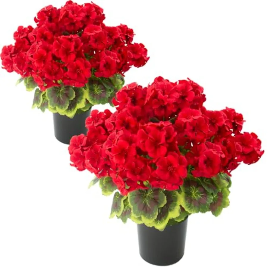 

2 Pcs Geranium Potted Artificial Flowers, 19" Fake Geraniums Plants UV Resistant Silk Potted Plants for Outdoor Home Décor Offi