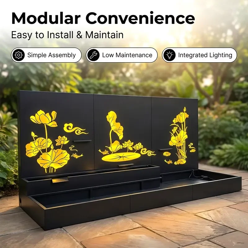 Modern Minimalist Stainless Steel Courtyard Water Feature Wall for Outdoor Villa Garden Waterfall Wall