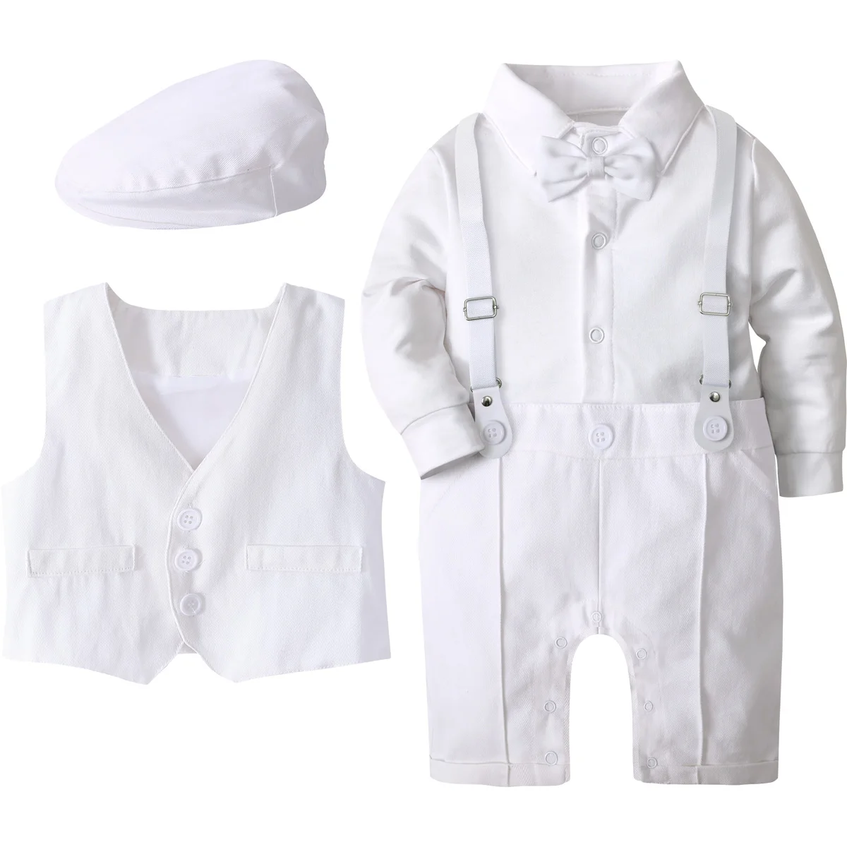 

Baby Boy Baptism Suit Christening Outfit Easter Church Set Infant White Clothes Newborn Birthday Party Gift Formal Romper 3PCS