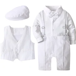 Baby Boy Baptism Suit Christening Outfit Easter Church Set Infant White Clothes Newborn Birthday Party Gift Formal Romper 3PCS