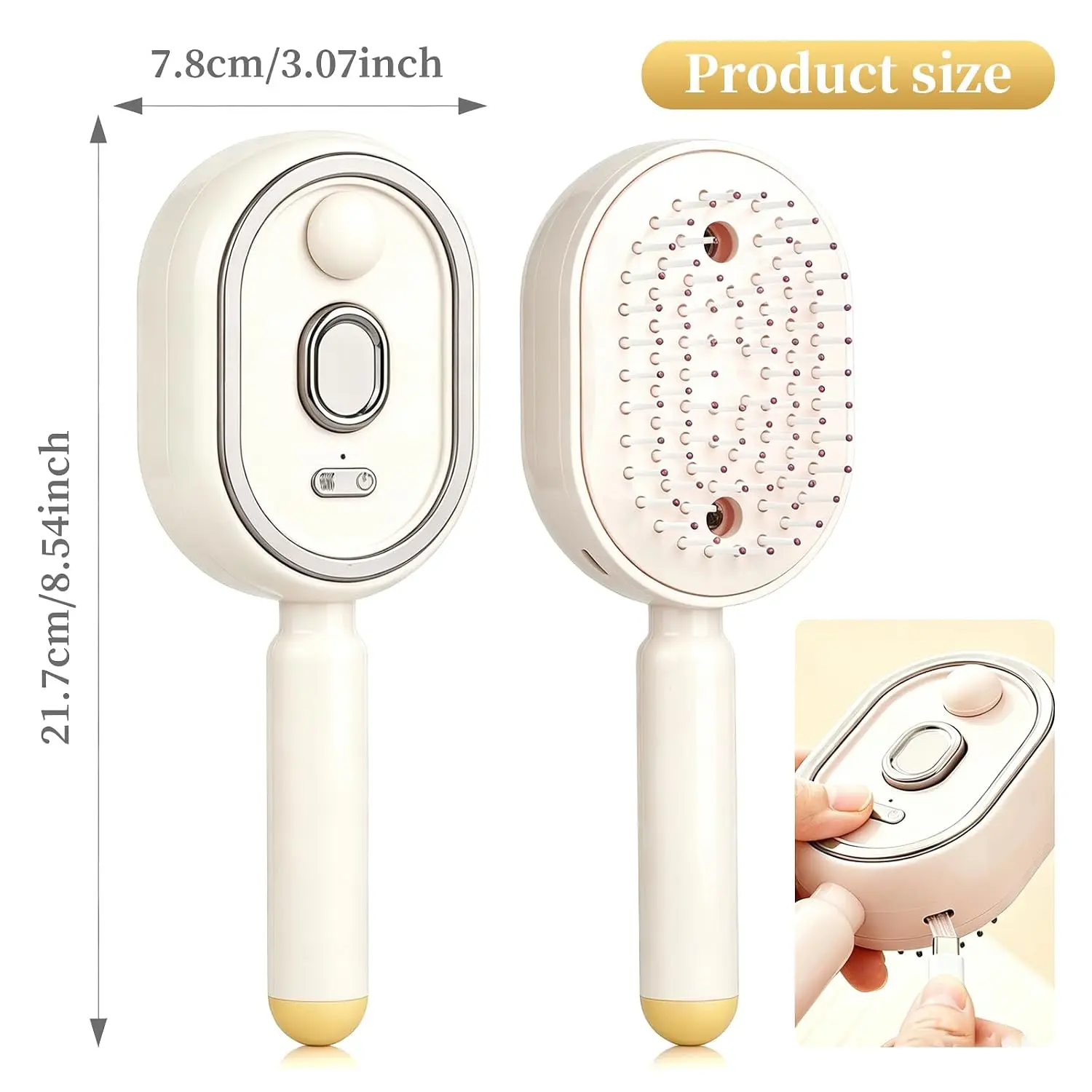 USB-C Rechargeable Hair Styling Brush Spray With Electric Comb For On Go Hair Management One-Button
