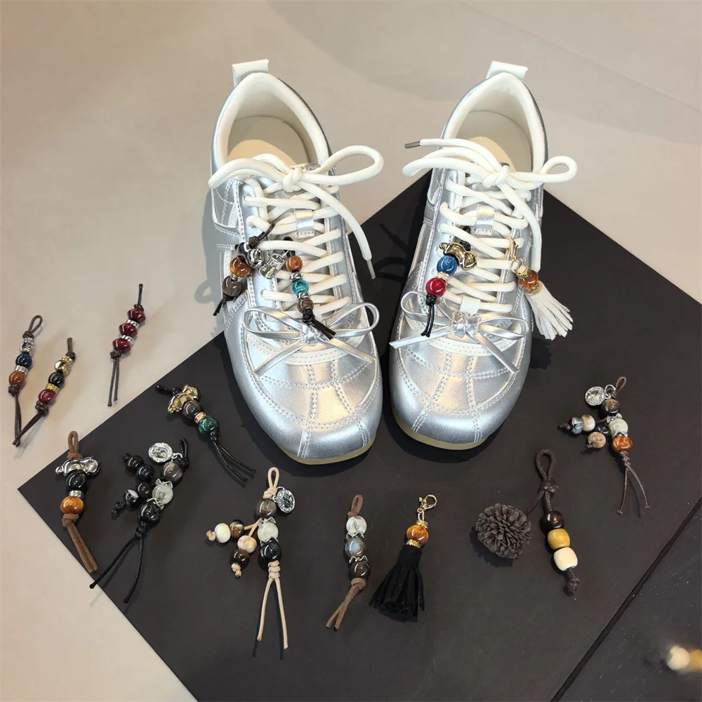 Shoe Charm Tassel Beaded Brown Resin Alloy Small Lightweight Decoration for Ballet Sneakers Combat Boots Clog Mules Fall Winter