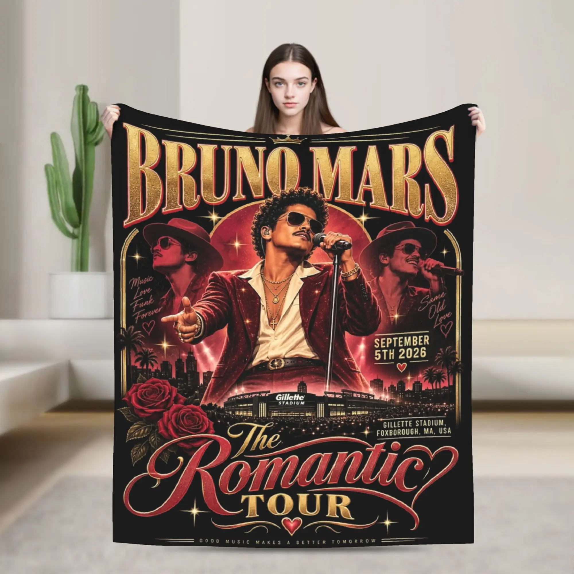 Bruno Mars Romantic Tour 2026 Merch Blanket Super Soft Cozy  Throw Blankets for Couch 50x60 Inches Multi-size Bedding Throws