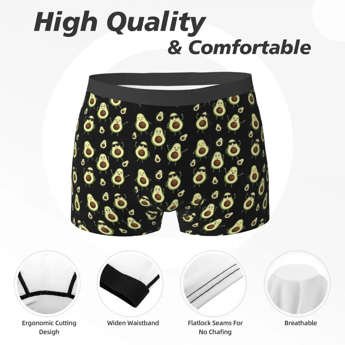 Cute Abacate Pattern Underwear para Homens, Boxer, Cuecas, Calcinhas, Respirável, Presentes de Namorado