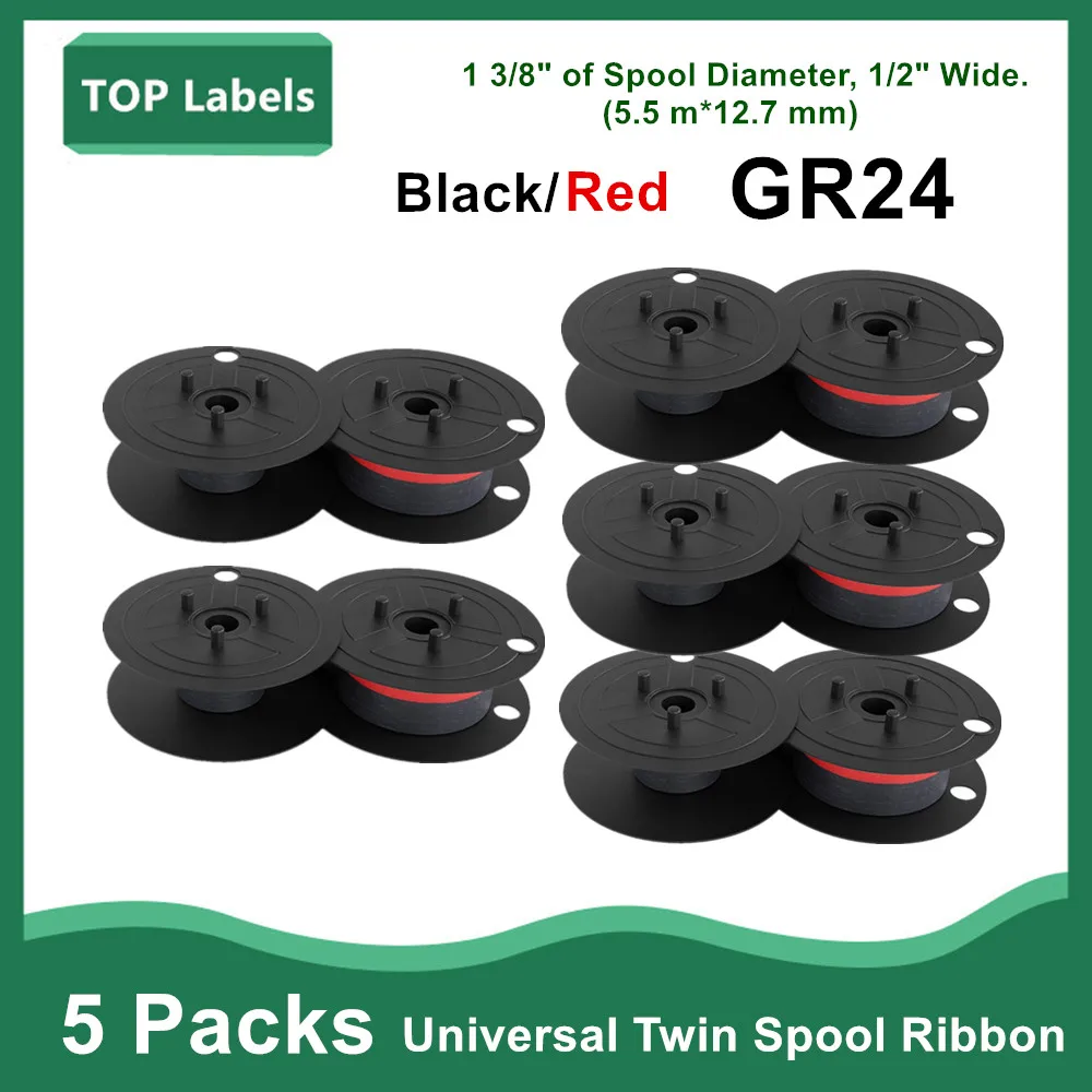 5PK GR24 Universele Twin Spool Rekenmachine Lint Label 1197P 11210 Voor Sharp El-1197piii Toevoegen Machine Linten (Zwart/rood)