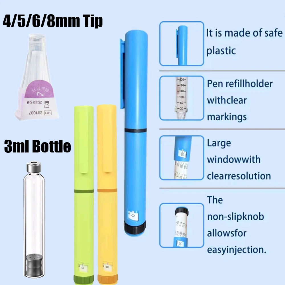Reusable With Box Injection Pen 60U Peptide Pen Tattoo Handle 4/5/6/8mm Pen Tip 3ml Glass Cartridge
