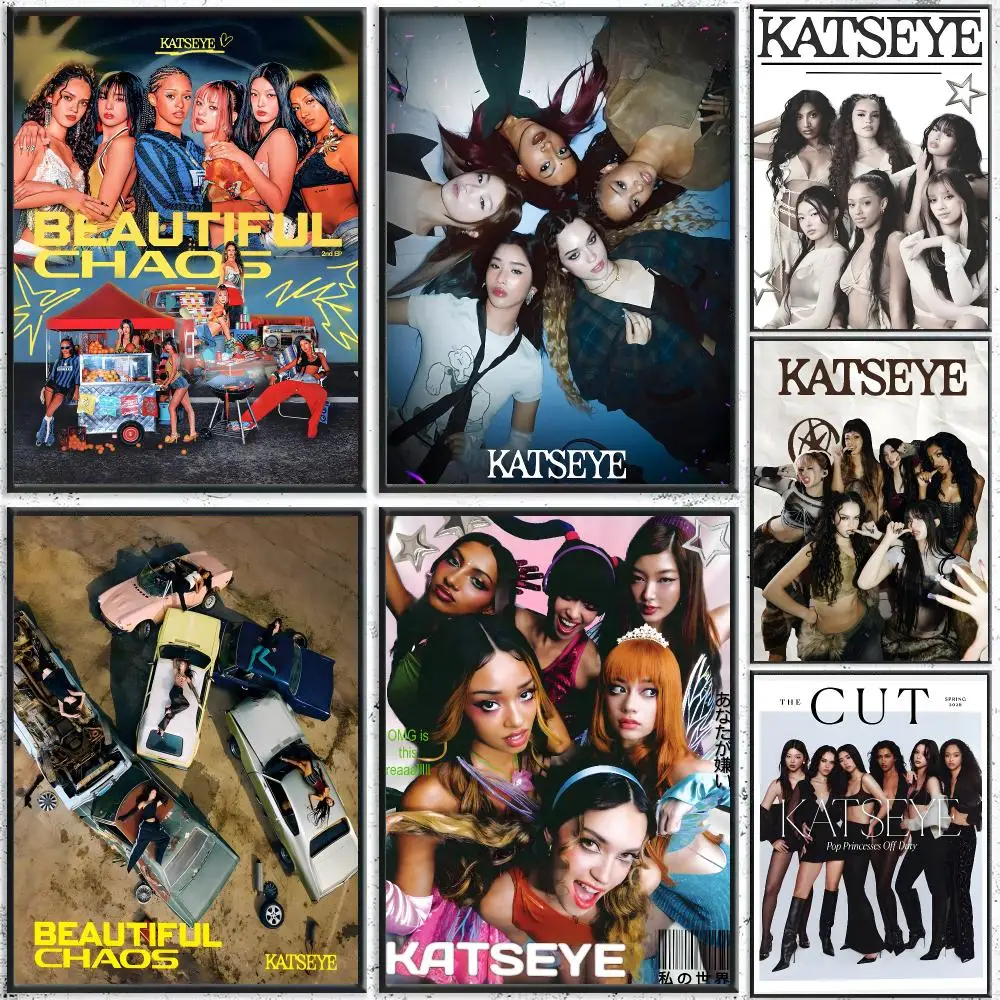 K-pop KATSEYE Poster Self-Adhesive Waterproof Wall Stickers, Coffee Bar Home Wall Decor