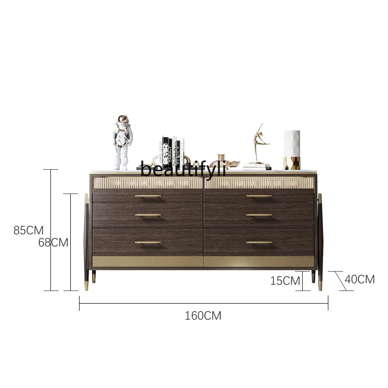 

CC Chest of Six Drawers Storage Cabinet Solid Wood TV Bench for Bedroom Italian Living Room Marble Sideboard Cabinet