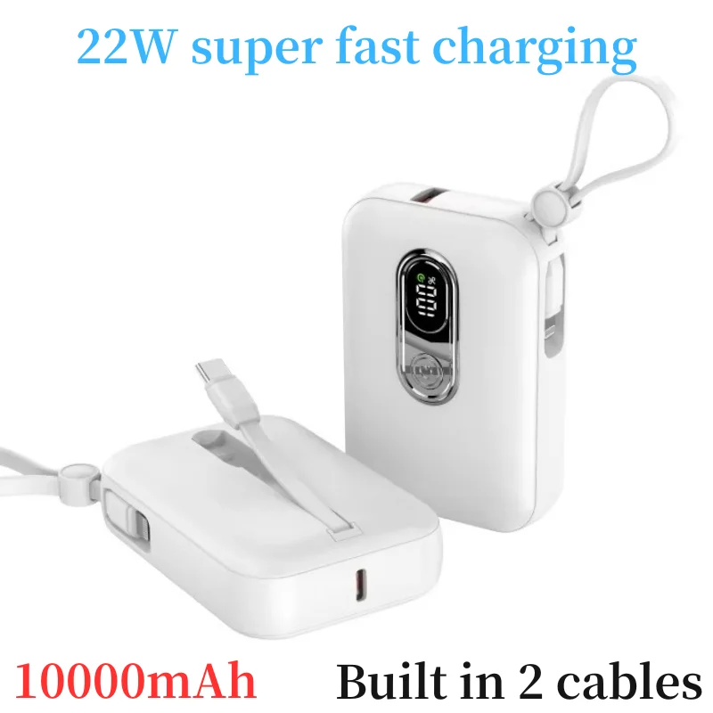 

22.5W Power Bank 10000mah Fast Charging portable Batterie Externe with Built-in 2 Cable Powerbank For iPhone 16 Pro Max Samsung