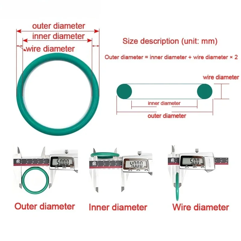 Anello di tenuta FKM CS1.9mm O-ring in gomma fluorurata verde Guarnizione di tenuta premium Resistente all'olio Resistente agli acidi e agli alcali e resistente agli HT