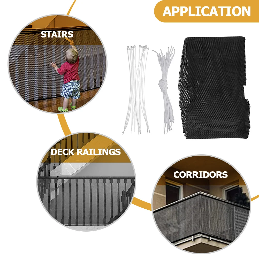 

1Set Balcony Net for Kids 3x0.9m Tear Resistant Stair Barrier with Snaps Easy Install Outdoor Indoor Pet Safety Mesh Guard