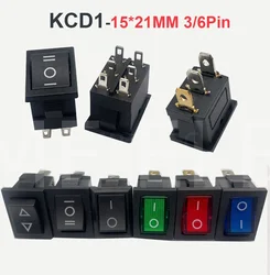 1PCS KCD1 Mini Black 3 Pin / 6 pin On/Off/On Rocker Switch AC 6A/250V10A/125V