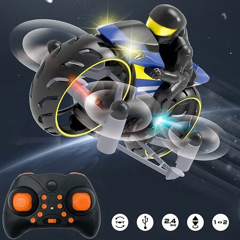 2-In-1 Land/Air Mode Flying High Speed Motorcycle One Key Switch Stunt 2.4G RC Drone Intelligent Quadcopter Kid Toy Gift