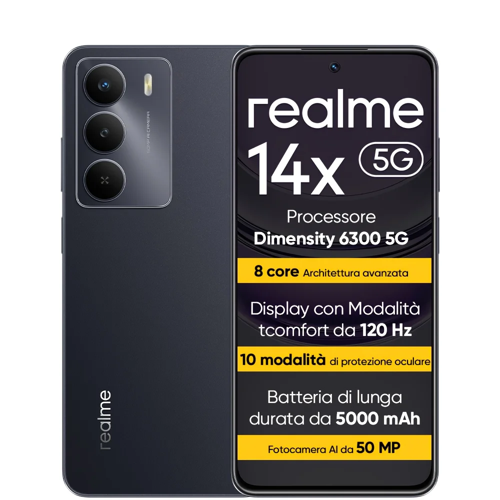 Smartphone Realme 14x 5G Negro, Pantalla de 6.67 Pulgadas, Pantalla Hz, Batería…