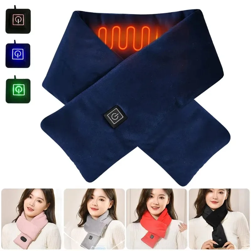 USB Women Men Heating Scarf Temperature Scarf 3 Gears Control Neck Warmer Adjustable USB Charging Heat for Cycling Camping 2024