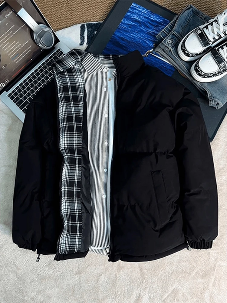 Thiened клетчатый лоскутный бомбер Jaet, хлопковое пальто, мужская зимняя теплая верхняя одежда, молодежная мода, прямой подол, застежка-молния