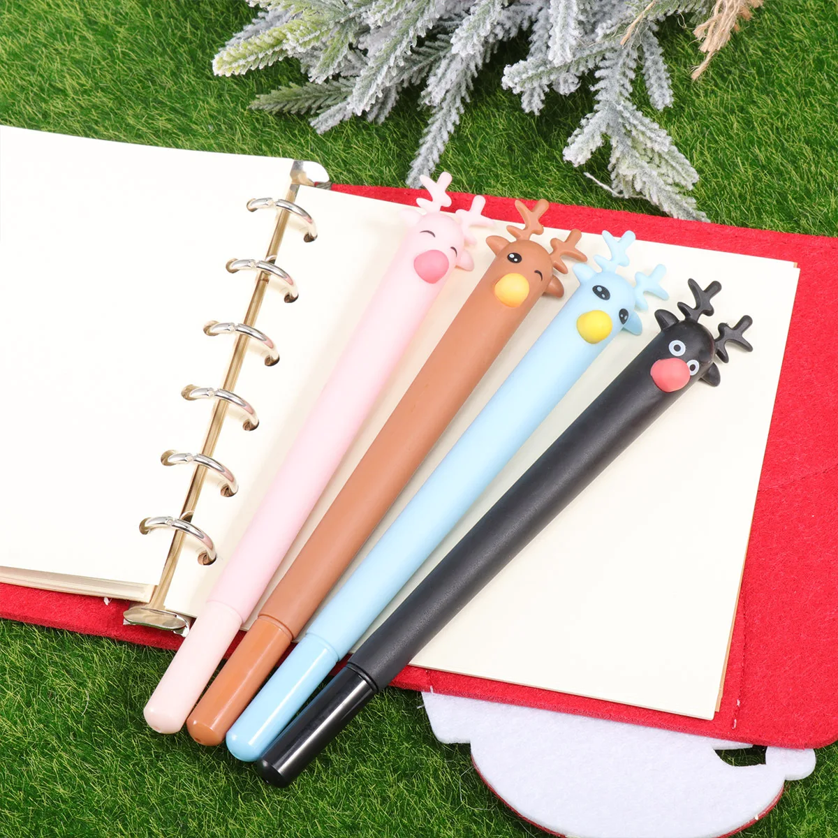 8 pezzi di penna a sfera a forma di cervo di Natale, design a ombrello con inchiostro blu, scrittura liscia, antiscivolo, per bambini, studenti, ufficio, scuola