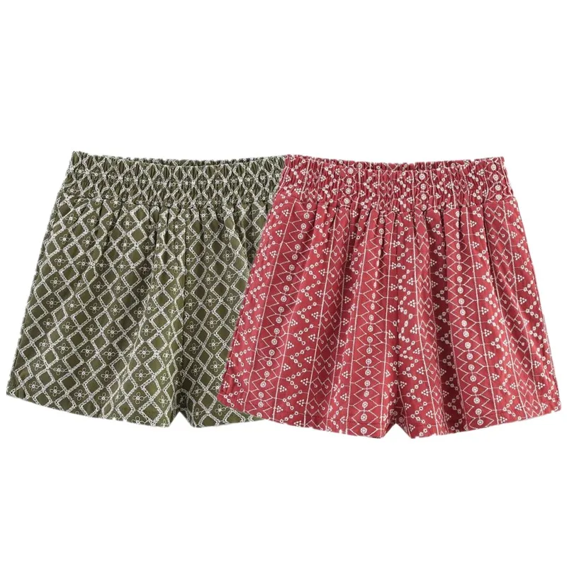 2025 été nouveau femmes brodé évider confortable décontracté orts l taille Faion polyvalent autre matériel orts