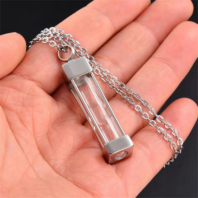 1PC Glass Cremation Jewelry Urn Pendant Necklace Stainless Steel Memorial Pendants Ash Holder for Pet/Human